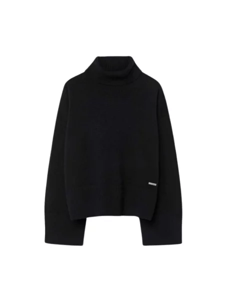 Sweter z golfem Rrd wełniany do golfa czarny