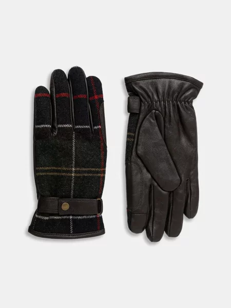 Barbour Bőr kesztyű Newbrough Tartan gyapjú hozzáadásával zöld