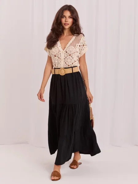 Fusta maxi Italy Moda cu volane negru