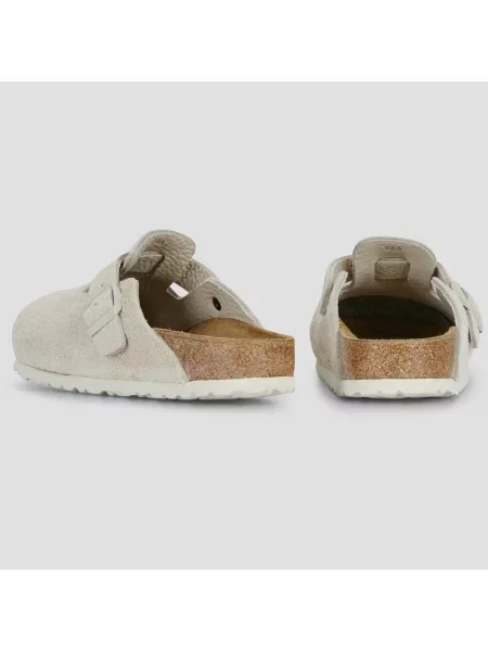 Papuci Birkenstock din piele de căprioară alb