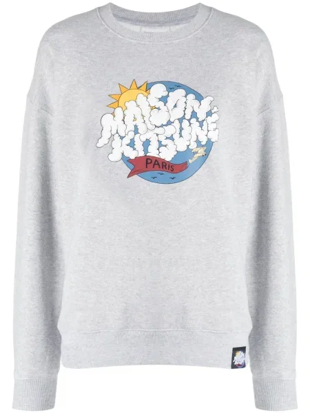 Hanorac Maison Kitsune cu imagine gri