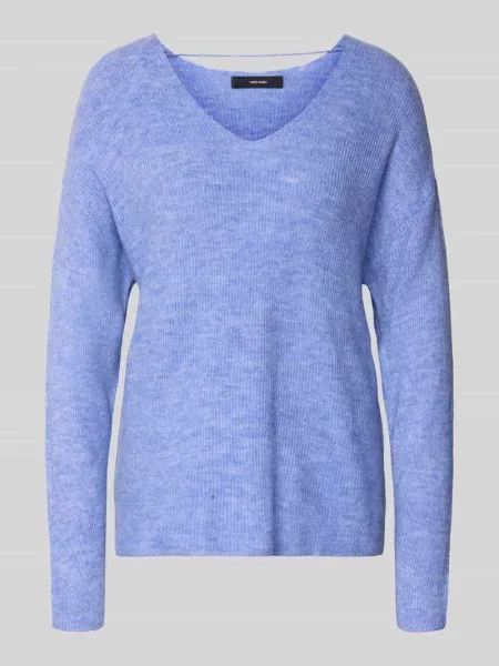 Sweter z dzianiny o kroju regular fit z dekoltem w serek model ‘CREWLEFILE’ Vero Moda