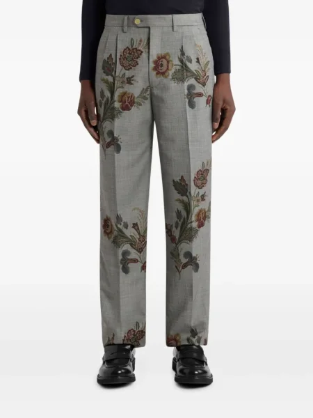 Pantaloni Etro cu model floral plisate gri