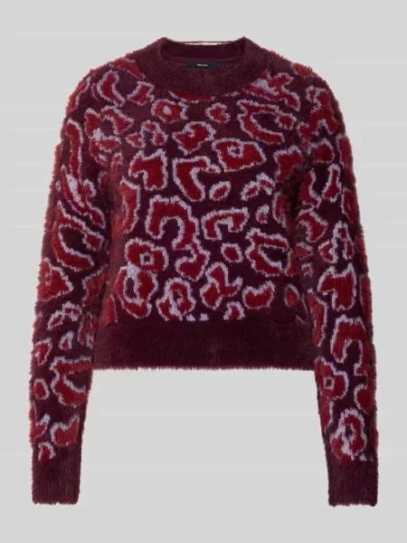 Sweter z dzianiny o kroju regular fit ze wzorem na całej powierzchni model ‘JUNGLE’ Vero Moda bordowy