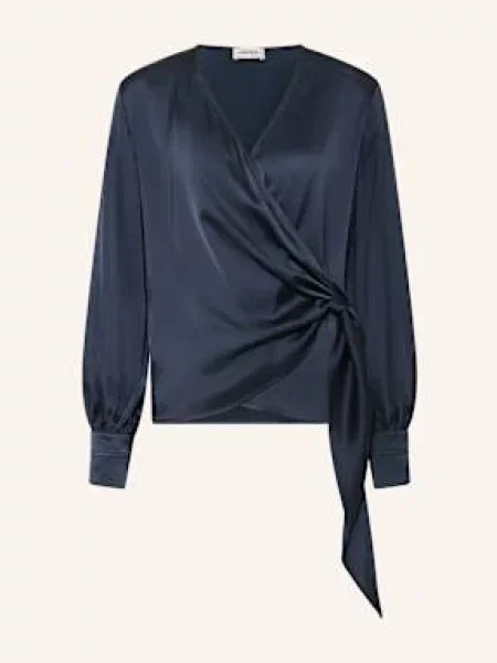 Ottod'ame Bluzka O Kroju Kopertowym Z Satyny blau granatowa