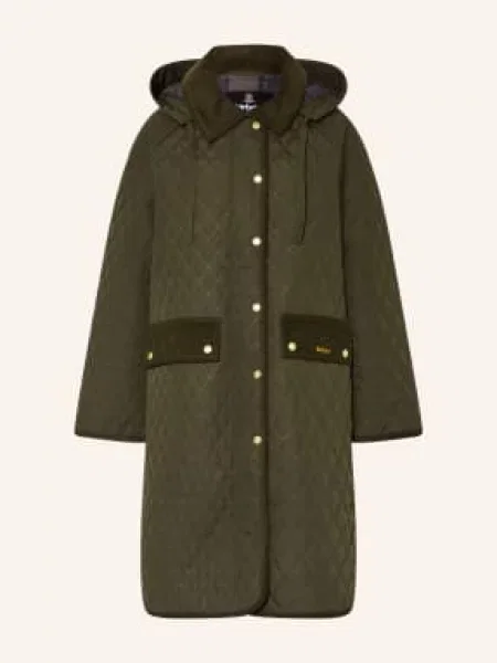 Barbour Prošívaný Kabát Ravensden Quilt S Odnímatelnou Kapucí khaki