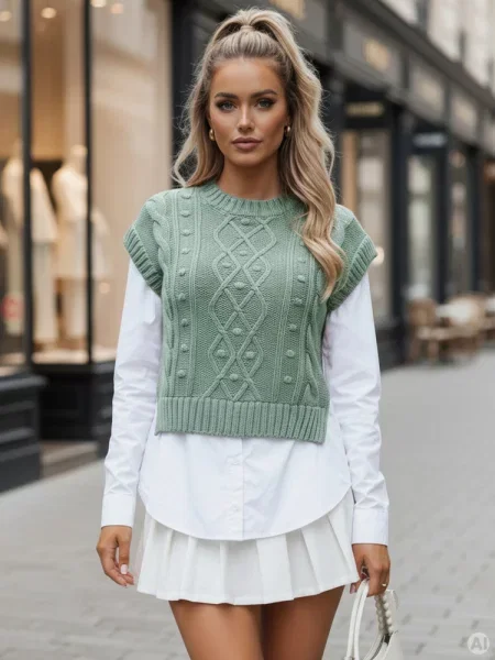 Sweter z koszulą CELESTIA miętowy Dstreet białą