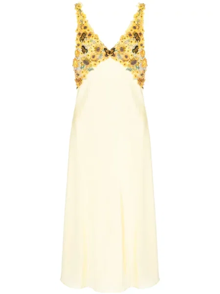 Jedwabna sukienka Mary Katrantzou z koralikami żółta