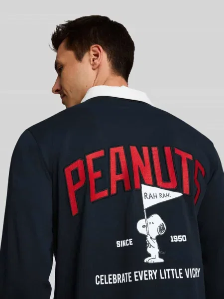 Koszulka polo z czystej bawełny z nadrukiem peanuts® Tom Tailor granatowa