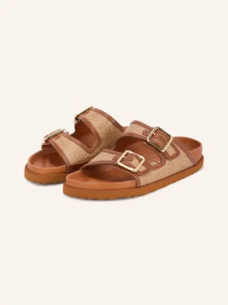 Birkenstock Pantofle Arizona Framed Raffia koňaková / zlatá béžová