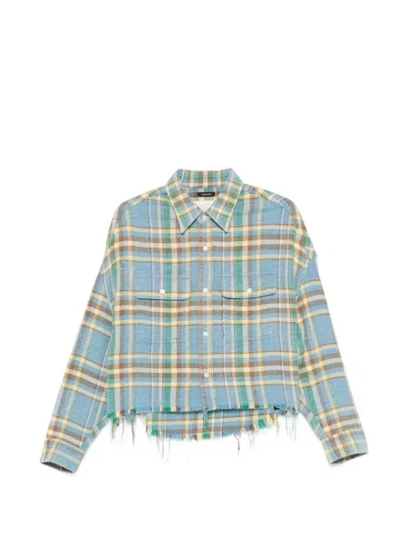 Koszula R13 w kratkę o krotszym kroju niebieska