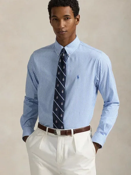 Polo Ralph Lauren camasa barbati cu guler button-down slim albastru