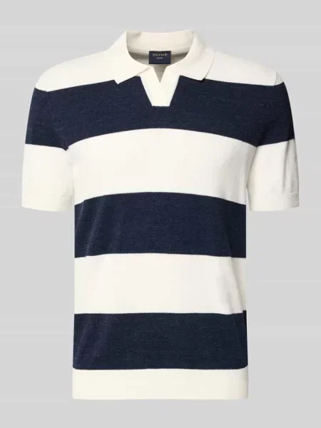 Koszulka polo o kroju slim fit z imitacji dzianiny z mieszanki bawełny Olymp Level Five granatowe