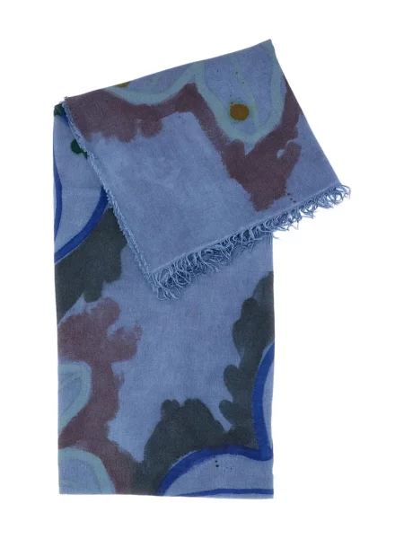 Fular Exquisite J cu franjuri cu model floral albastru