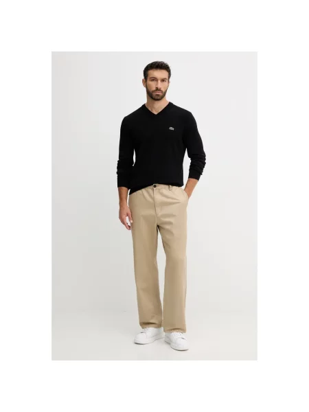 Dzianinowy sweter Lacoste z dekoltem w serek czarny