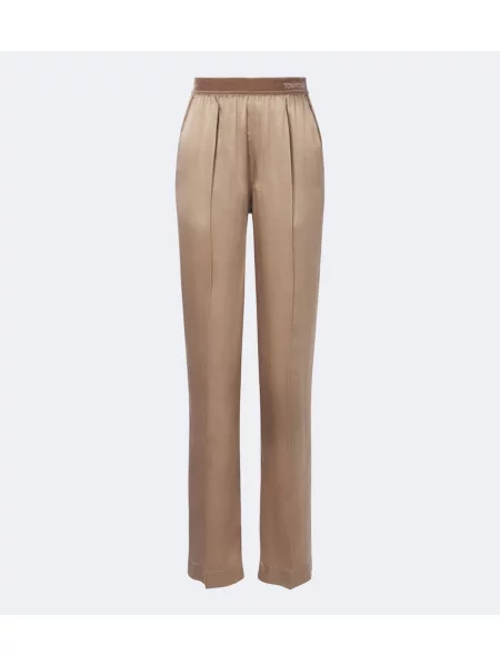 Pantaloni Tom Ford din satin bej