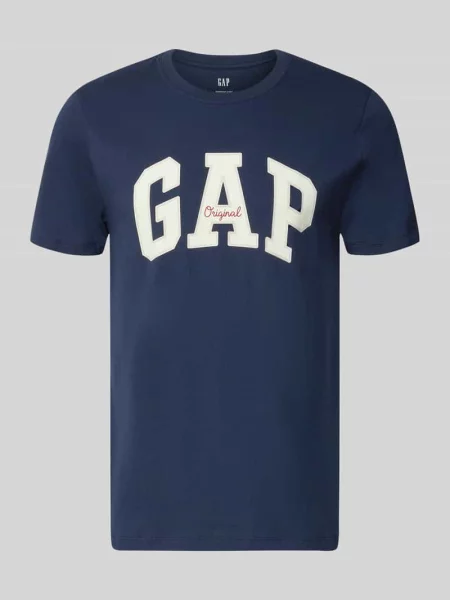 T-shirt z logo i okrągłym dekoltem Gap granatowa
