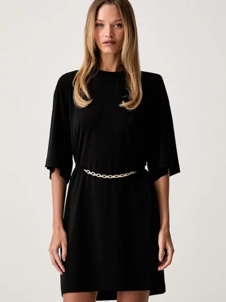 Pinko oversized φόρεμα με ασετάτ μαύρο