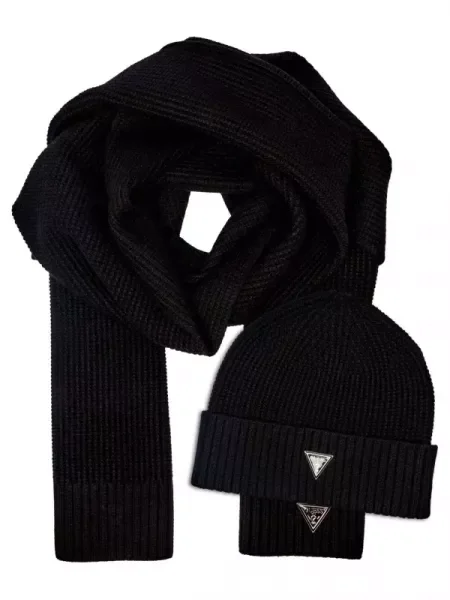 GUESS Șal + căciulă negru