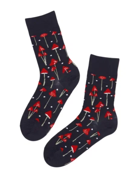 Sokisahtel Șosete AGARIC merino wool socks with mushrooms închis albastru