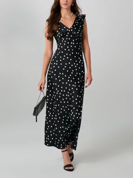 Міді сукня в горох з воланами чорний