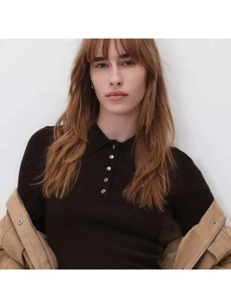 Reserved Polo svetr s příměsí vlny hnědá