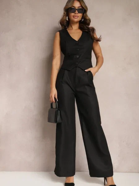 Pantaloni Largi Talia Înaltă Cu Fir Metalic Silvaine negri