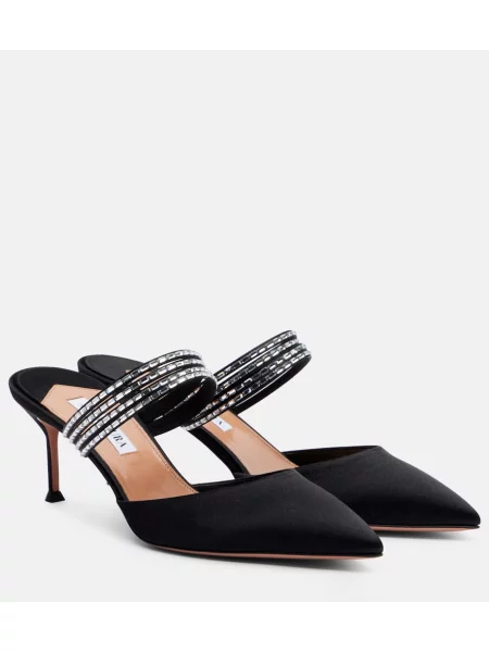 Papuci tip mules Aquazzura din satin negru