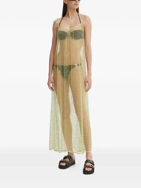 Rochie midi Samsøe Samsøe până la genunchi cu mărgele de costum verde