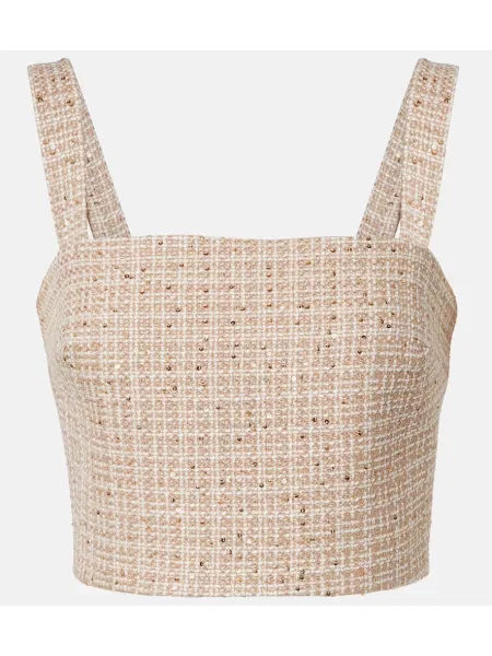 Top Elie Saab w kratkę tweedowy o krotszym kroju beżowy