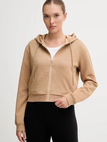 Суичър с качулка Guess с качулка бежово