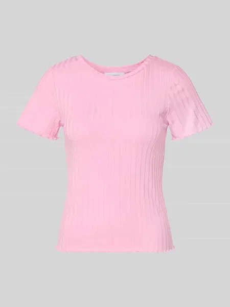 T-shirt z mieszanki w prążkowaniu Rich & Royal różowa