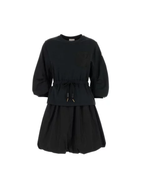 Sznurek ściągający sukienka Moncler z bufiastymi rękawami garniturowa czarna
