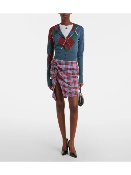 Vlnený kardigán Vivienne Westwood s vzorom argyle modrá