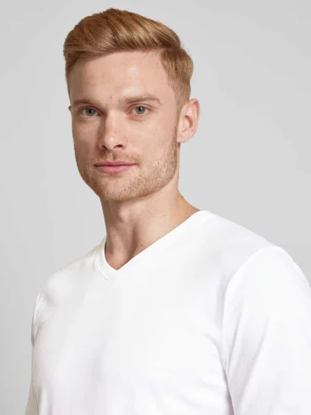 T-shirt z prążkowanym dekoltem w serek w zestawie 2 szt. Ragman biała