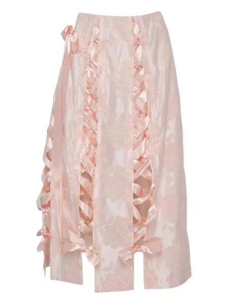 Fustă midi Simone Rocha cu funde până la genunchi roz