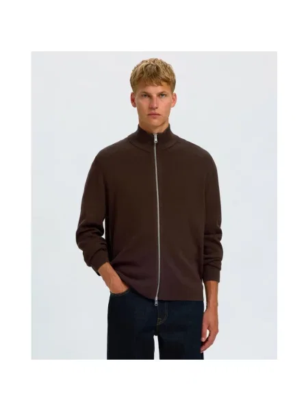 Kardigan rozpinany o kroju regular fit z mieszanka model TELLER' Selected brązowy