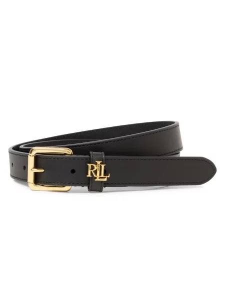 Pasek ze skóry bydlęcej z aplikacją z logo Lauren Ralph Lauren czarny