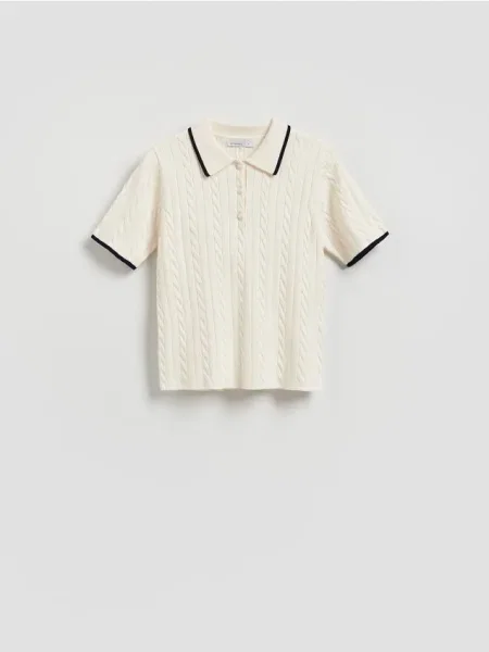 Reserved Pulover cu guler polo și conținut ridicat de nude