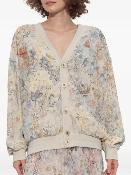 Cardigan Golden Goose cu paiete cu model floral auriu