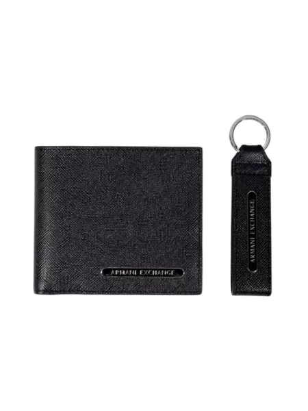 Armani Exchange portfel skórzany + brelok czarny
