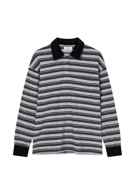 Lung tricou polo Tomboy cu dungi gri
