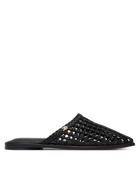 Kožené mules Tommy Hilfiger bez podpatku černé