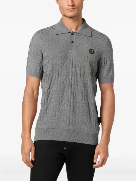 Tricou polo Philipp Plein din jacard gri