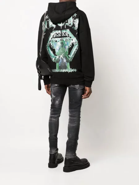 Hanorac cu glugă Philipp Plein cu imagine negru