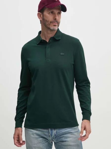 Lacoste Koszulka Polo Z Długim Rękawem Smart Paris Z Elastycznej Bawełny zielona