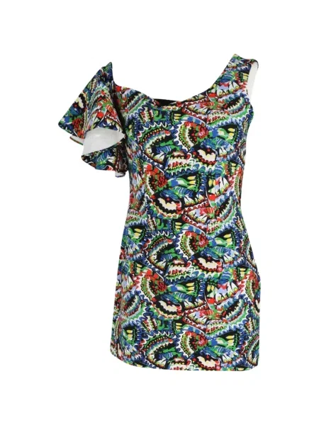 Rochie mini Saloni cu un umăr gol de costum albastru