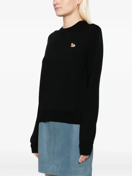 Pulover Maison Kitsune cu broderie negru