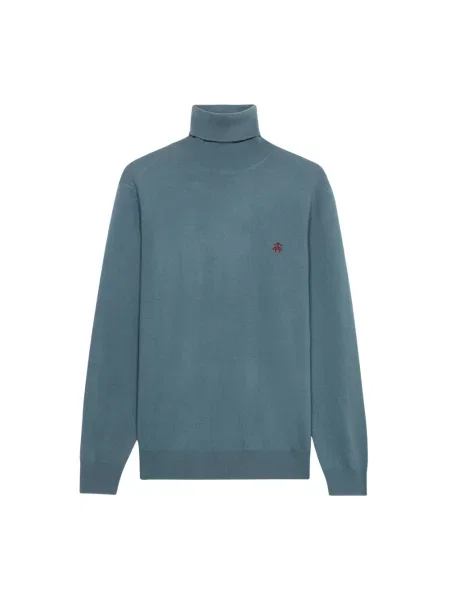 Sweter z golfem Brooks Brothers wełniany z logo niebieski