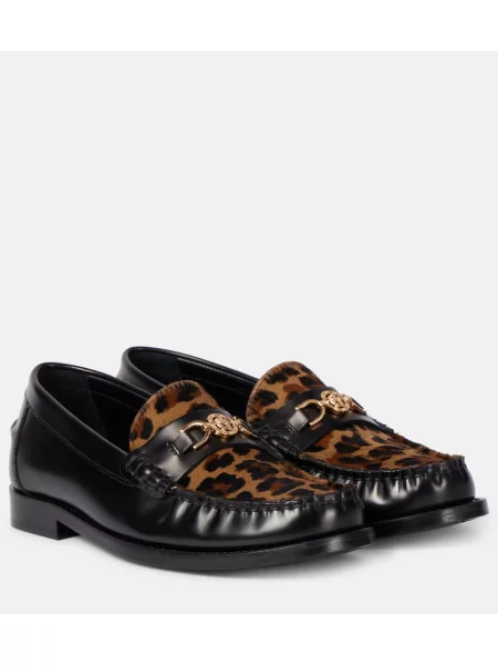 Loaferke Versace s potiskom z leopardjim vzorcem črna